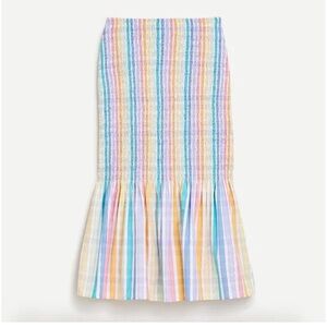 NWT J. Crew Re-Imagined Pastel Rainbow Striped Smocked Mermaid Midi Skirt